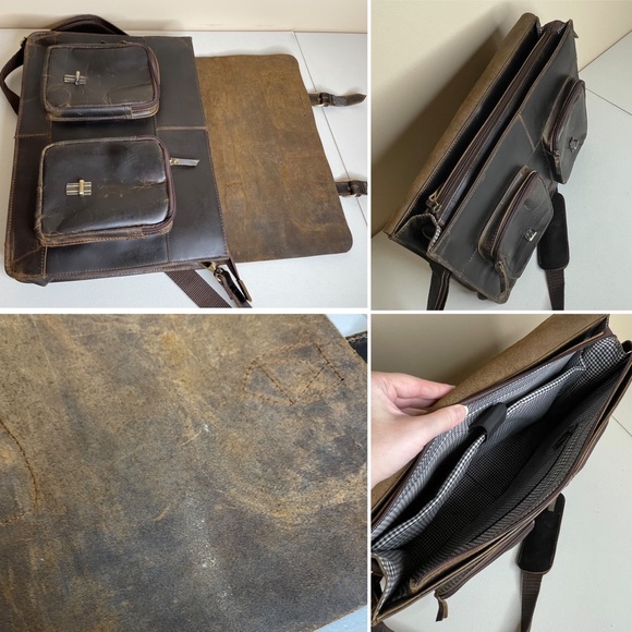 New Fullgrain Buffalo Leather Distressed Messenger Bag - Picture 7 of 16